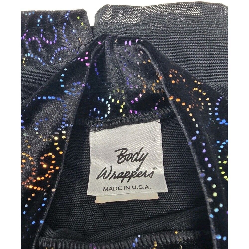 Body Wrappers VTG Mesh Velvet LS Mock Neck Dance Midriff Rainbow Bling Top AM, M - Picture 9 of 16